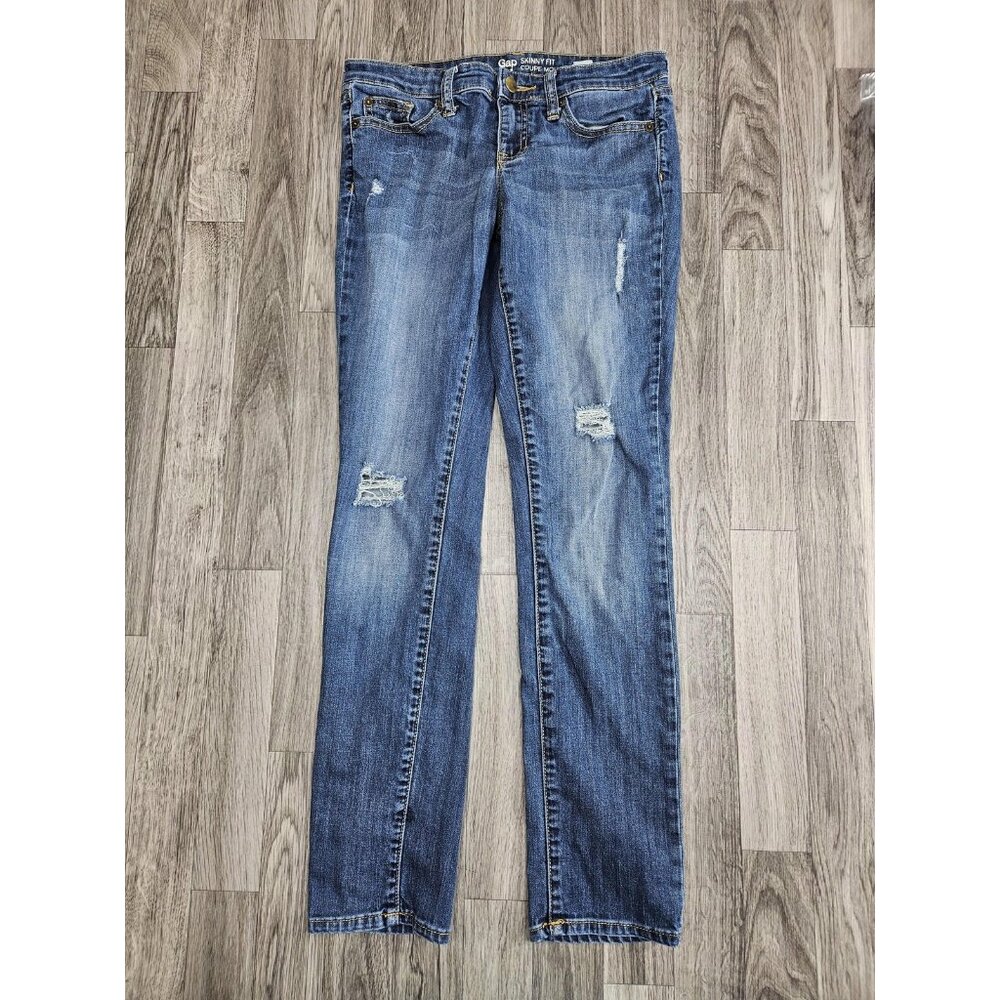 Gap Jeans Women 2/26 Blue Skinny Fit Distressed Ripped Stretch Denim Medium Wash